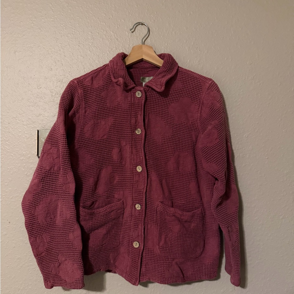 Vintage The Territory Ahead Raspberry Waffle Knit Floral Detail Jacket